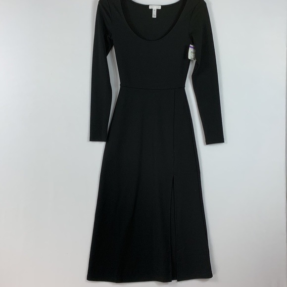 Leith NWT Nordstroms Long Sleeve Black Jersey Knit Dress Soaring slit - Picture 5 of 7